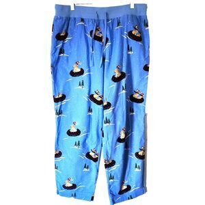 L.L. Bean Pajama Pants Womens L Blue Flannel Dog Sledding Snow Cozy *Pls Read*